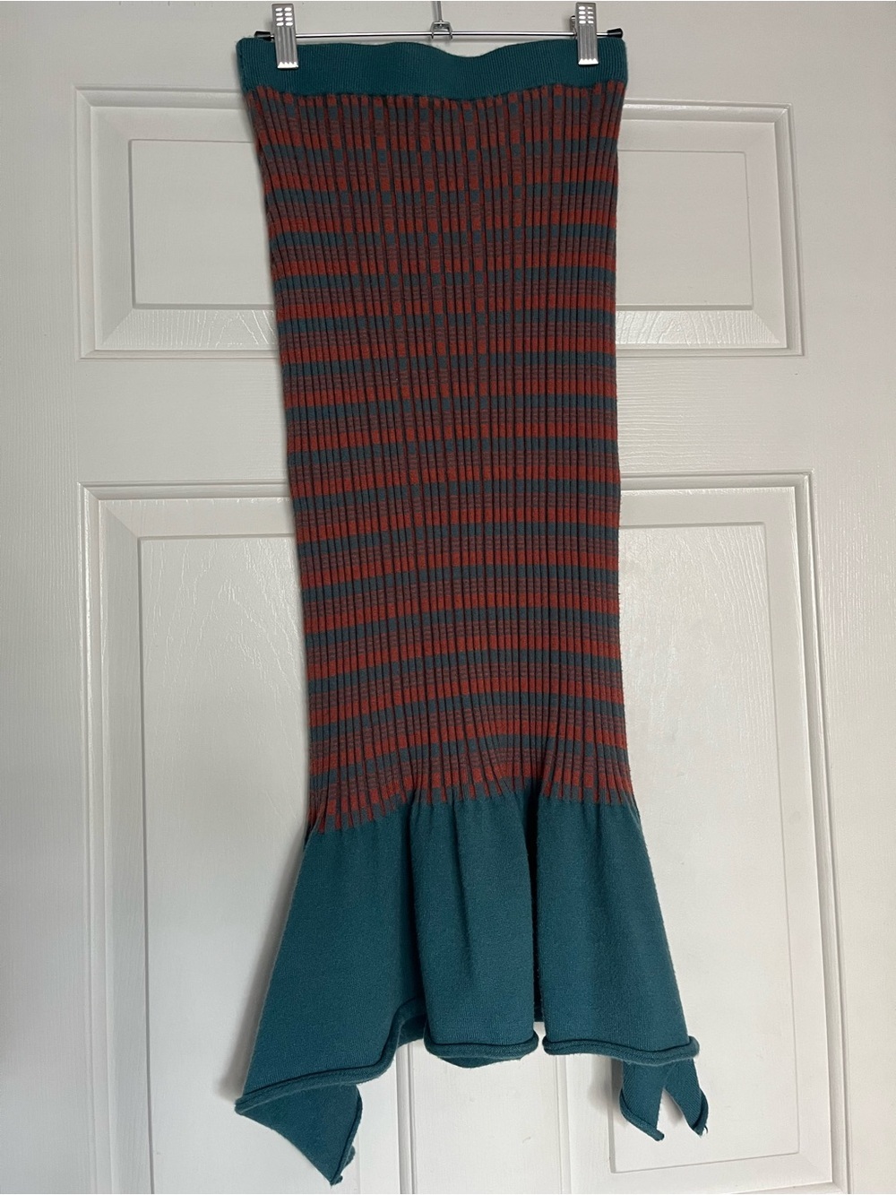Current Air Teal and Rust Striped Ribbed Mermaid Skirt | Medium
